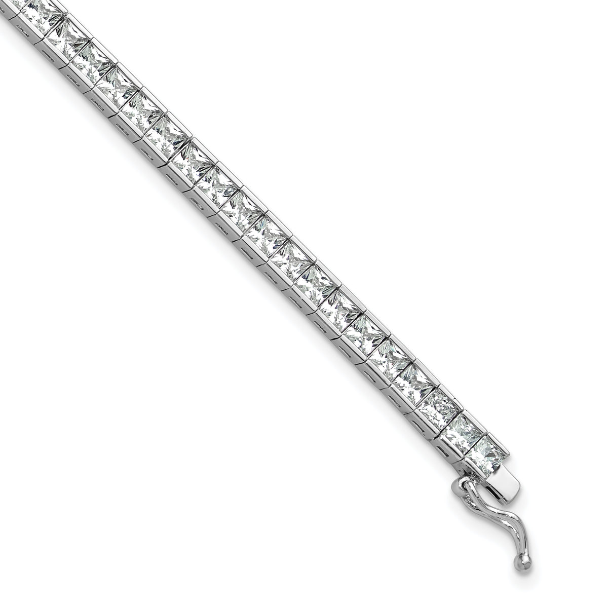 Sterling Shimmer Sterling Silver Rhodium-plated Square 3mm x 3mm CZ 61 Stone 8 inch Bracelet