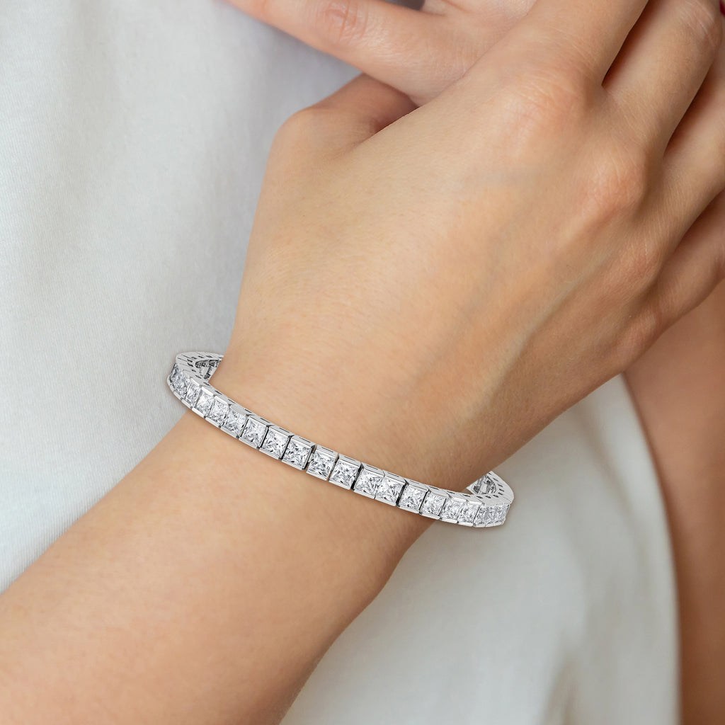Sterling Shimmer Sterling Silver Rhodium-plated Square 3.5mm x 3.5mm CZ 46 Stone 7 inch Bracelet