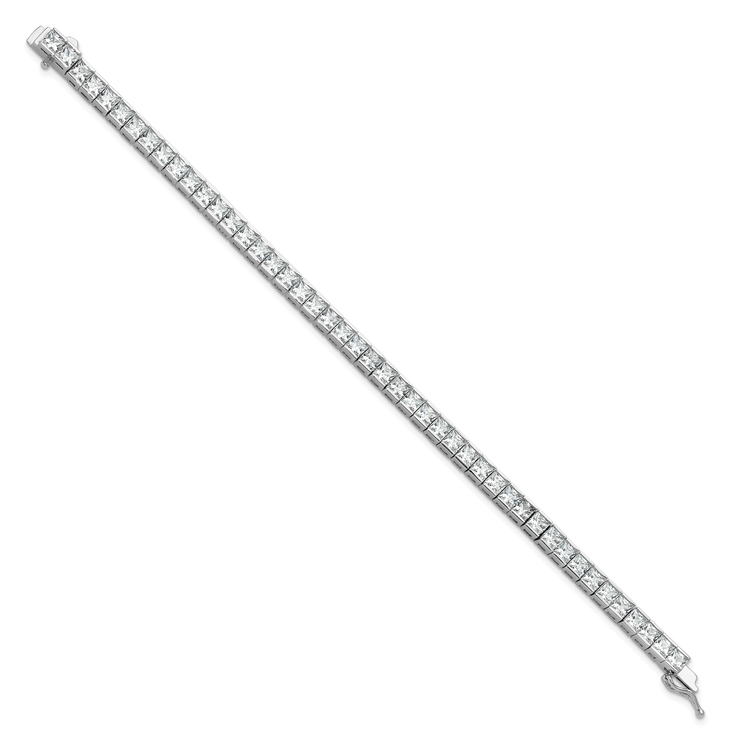 Sterling Shimmer Sterling Silver Rhodium-plated Square 3.5mm x 3.5mm CZ 46 Stone 7 inch Bracelet