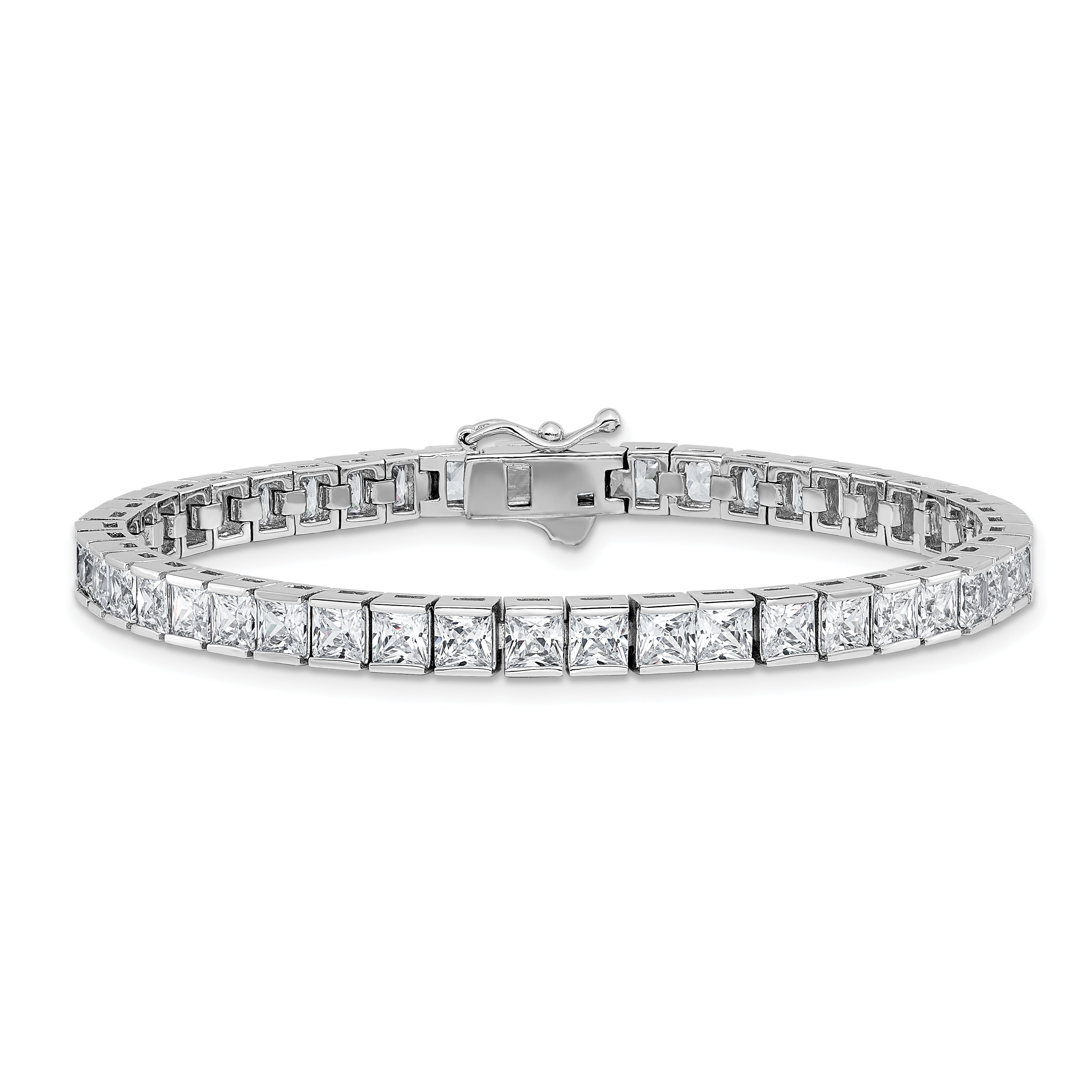 Sterling Shimmer Sterling Silver Rhodium-plated Square 3.5mm x 3.5mm CZ 46 Stone 7 inch Bracelet