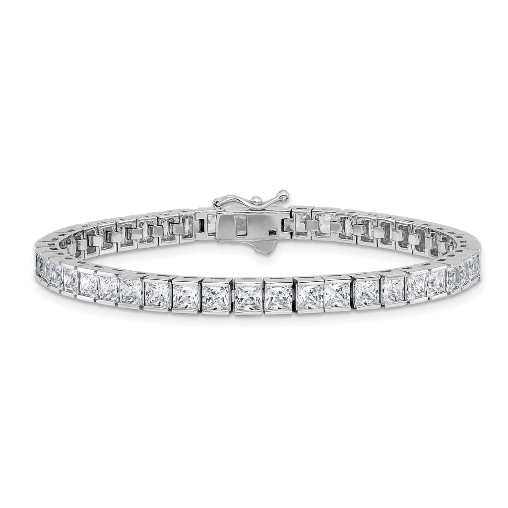 Sterling Shimmer Sterling Silver Rhodium-plated Square 3.5mm x 3.5mm CZ 46 Stone 7 inch Bracelet