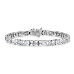 Sterling Shimmer Sterling Silver Rhodium-plated Square 3.5mm x 3.5mm CZ 46 Stone 7 inch Bracelet