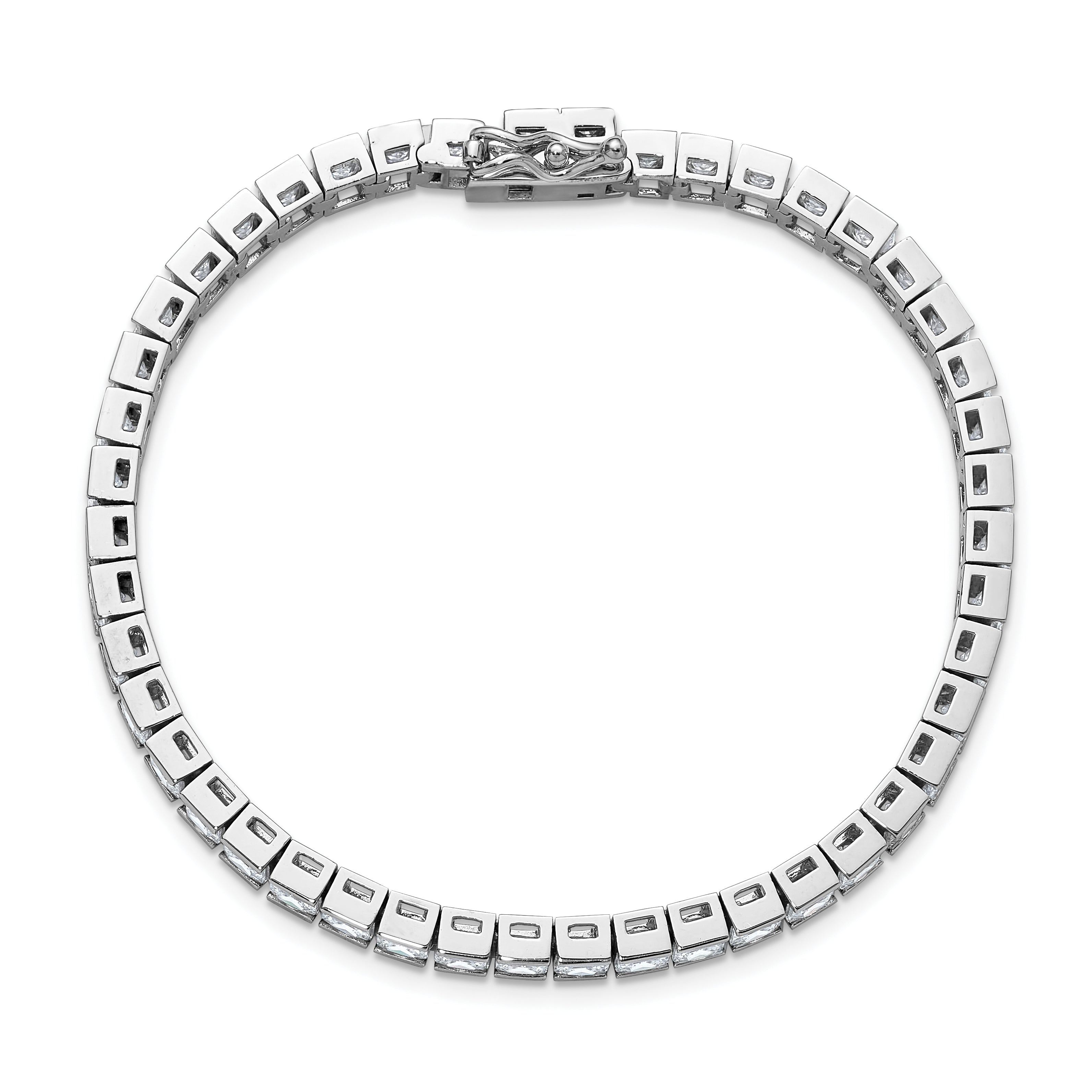 Sterling Shimmer Sterling Silver Rhodium-plated Square 3.5mm x 3.5mm CZ 46 Stone 7 inch Bracelet