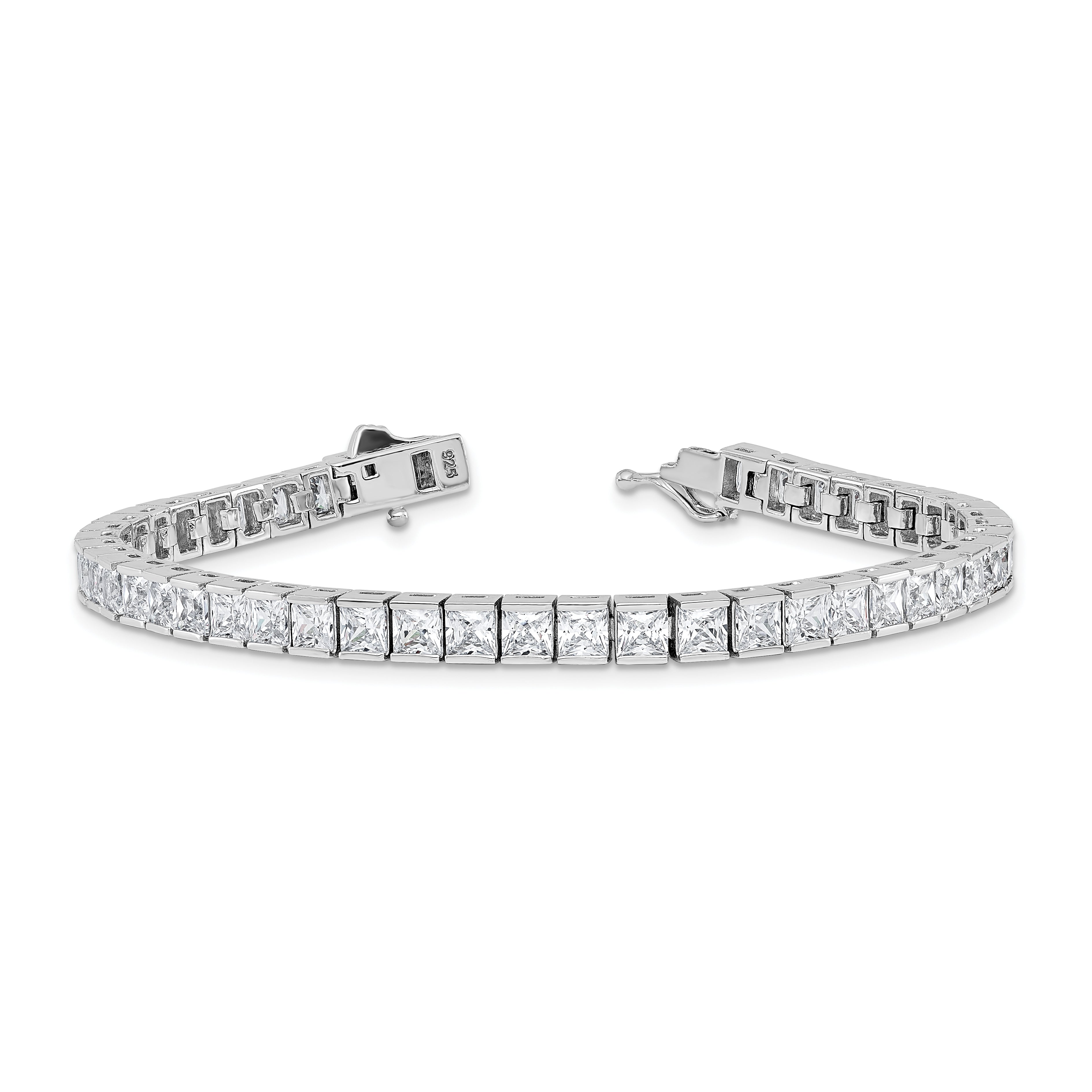 Sterling Shimmer Sterling Silver Rhodium-plated Square 3.5mm x 3.5mm CZ 46 Stone 7 inch Bracelet