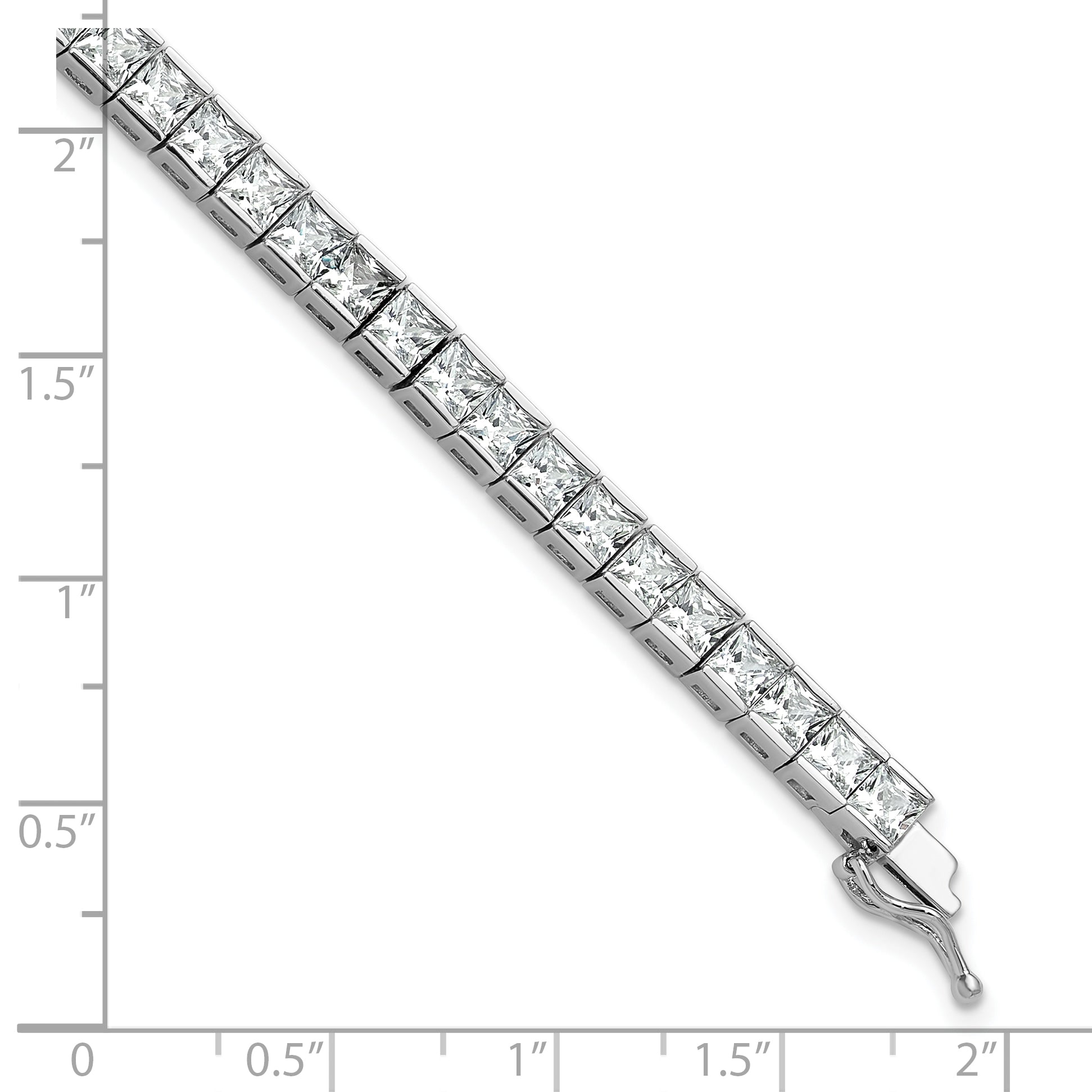 Sterling Shimmer Sterling Silver Rhodium-plated Square 3.5mm x 3.5mm CZ 46 Stone 7 inch Bracelet