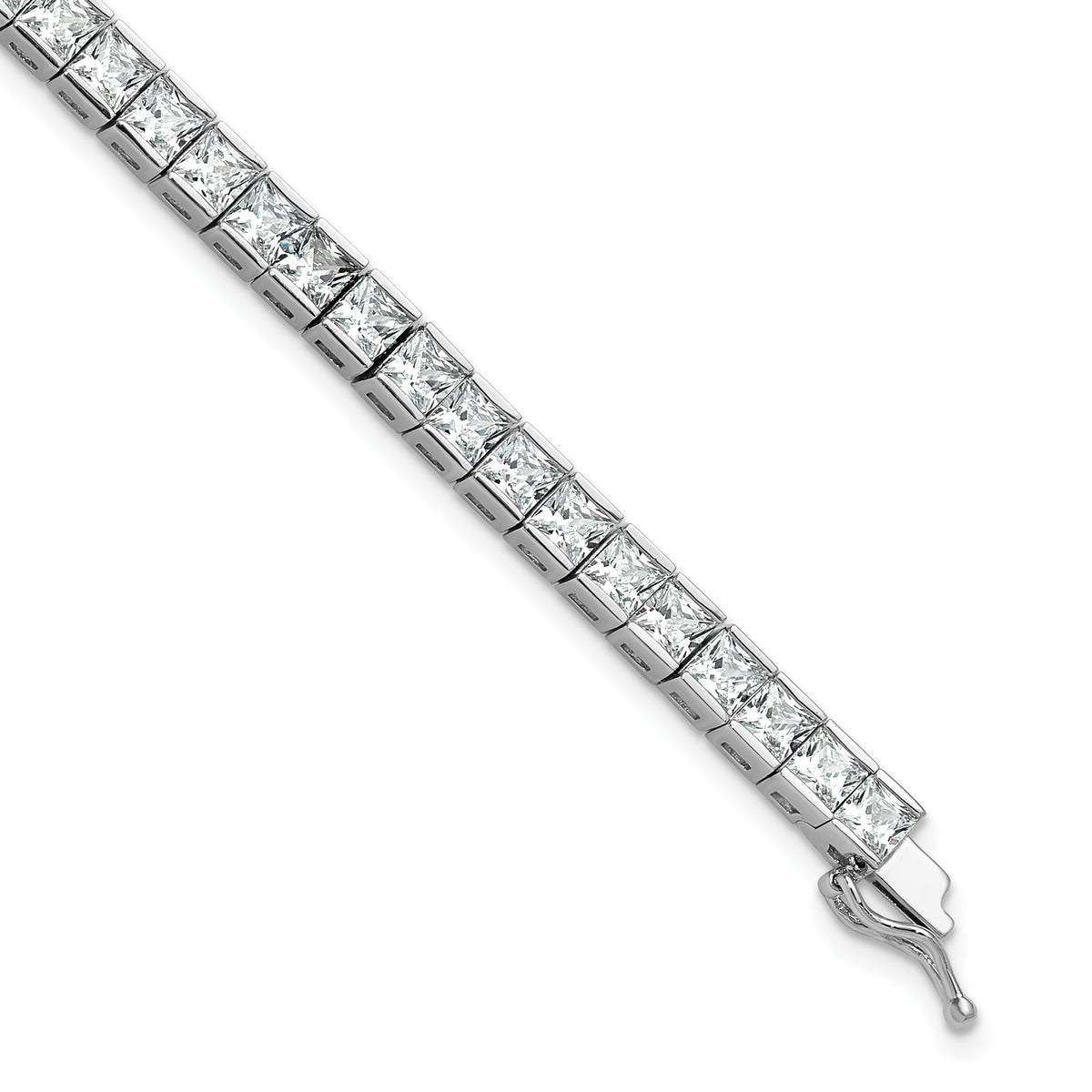 Sterling Shimmer Sterling Silver Rhodium-plated Square 3.5mm x 3.5mm CZ 46 Stone 7 inch Bracelet