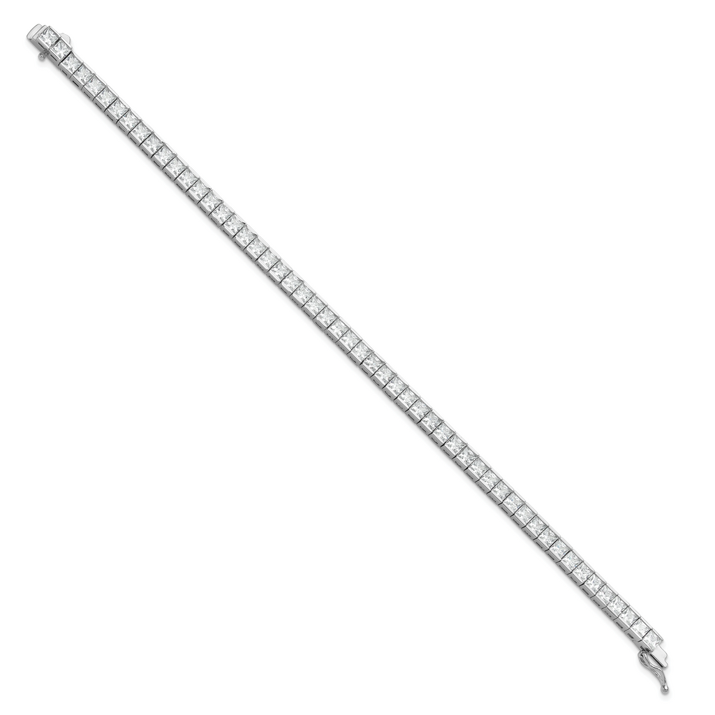 Sterling Shimmer Sterling Silver Rhodium-plated Square 3.5mm x 3.5mm CZ 54 Stone 8 inch Bracelet