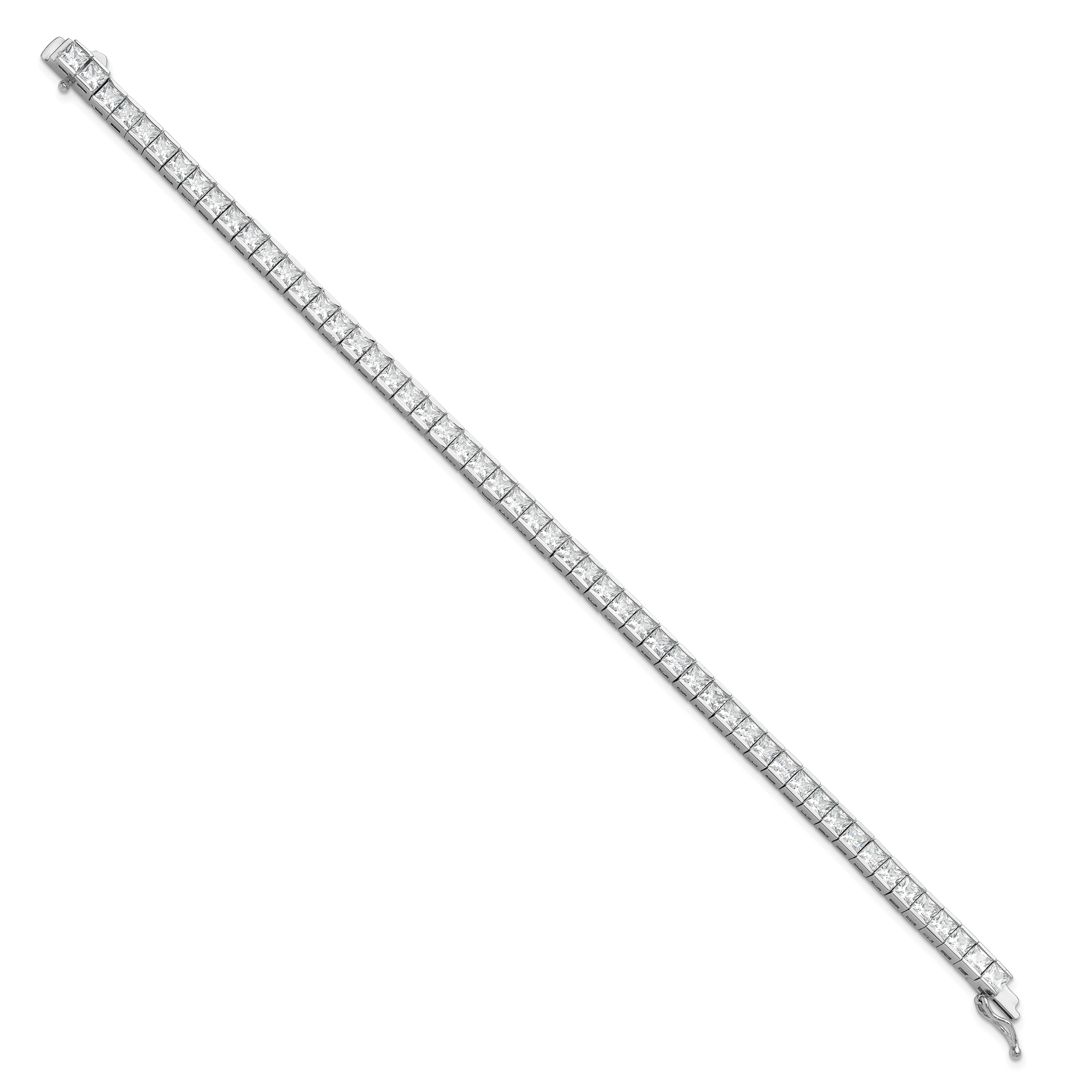 Sterling Shimmer Sterling Silver Rhodium-plated Square 3.5mm x 3.5mm CZ 54 Stone 8 inch Bracelet