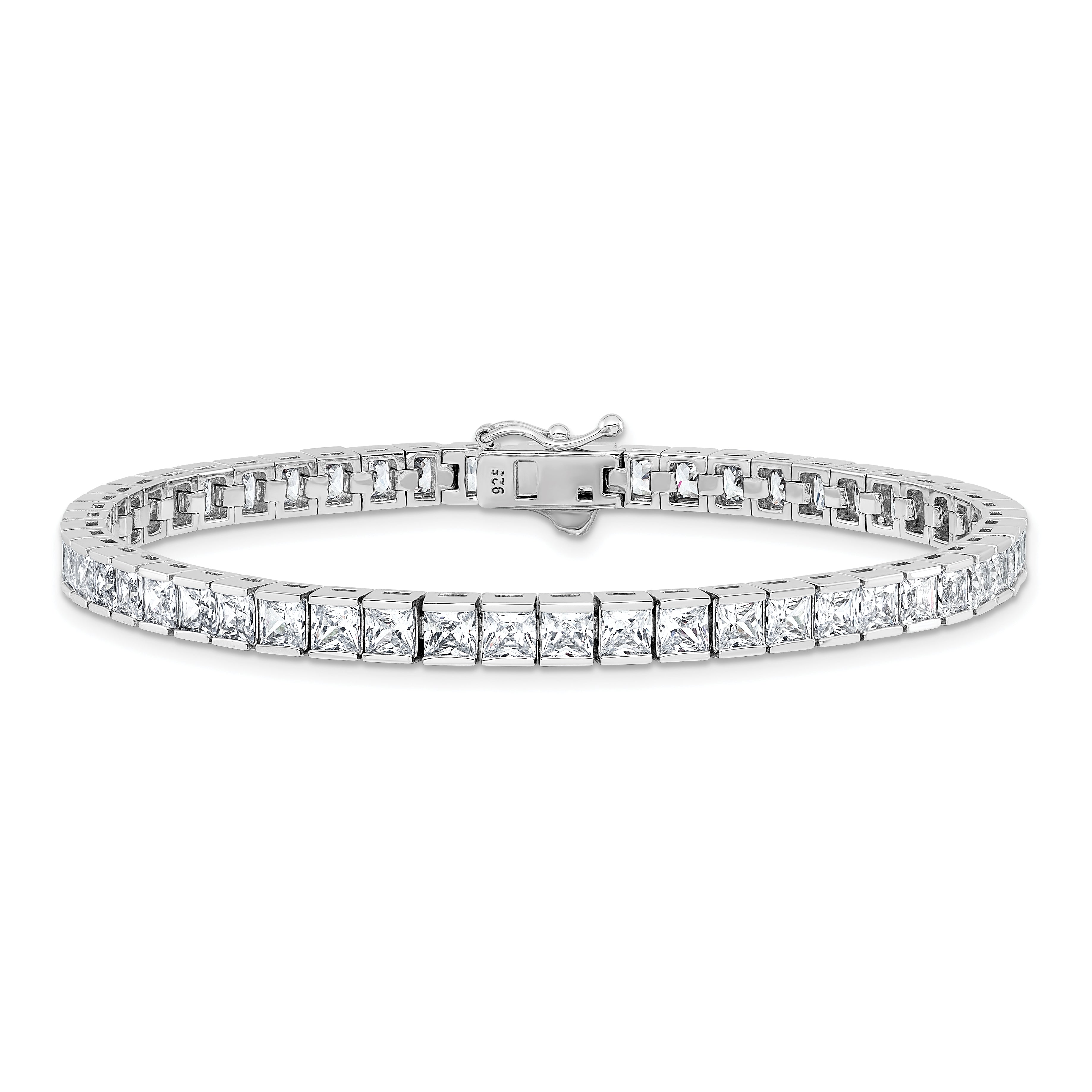 Sterling Shimmer Sterling Silver Rhodium-plated Square 3.5mm x 3.5mm CZ 54 Stone 8 inch Bracelet