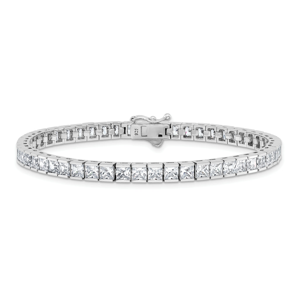 Sterling Shimmer Sterling Silver Rhodium-plated Square 3.5mm x 3.5mm CZ 54 Stone 8 inch Bracelet