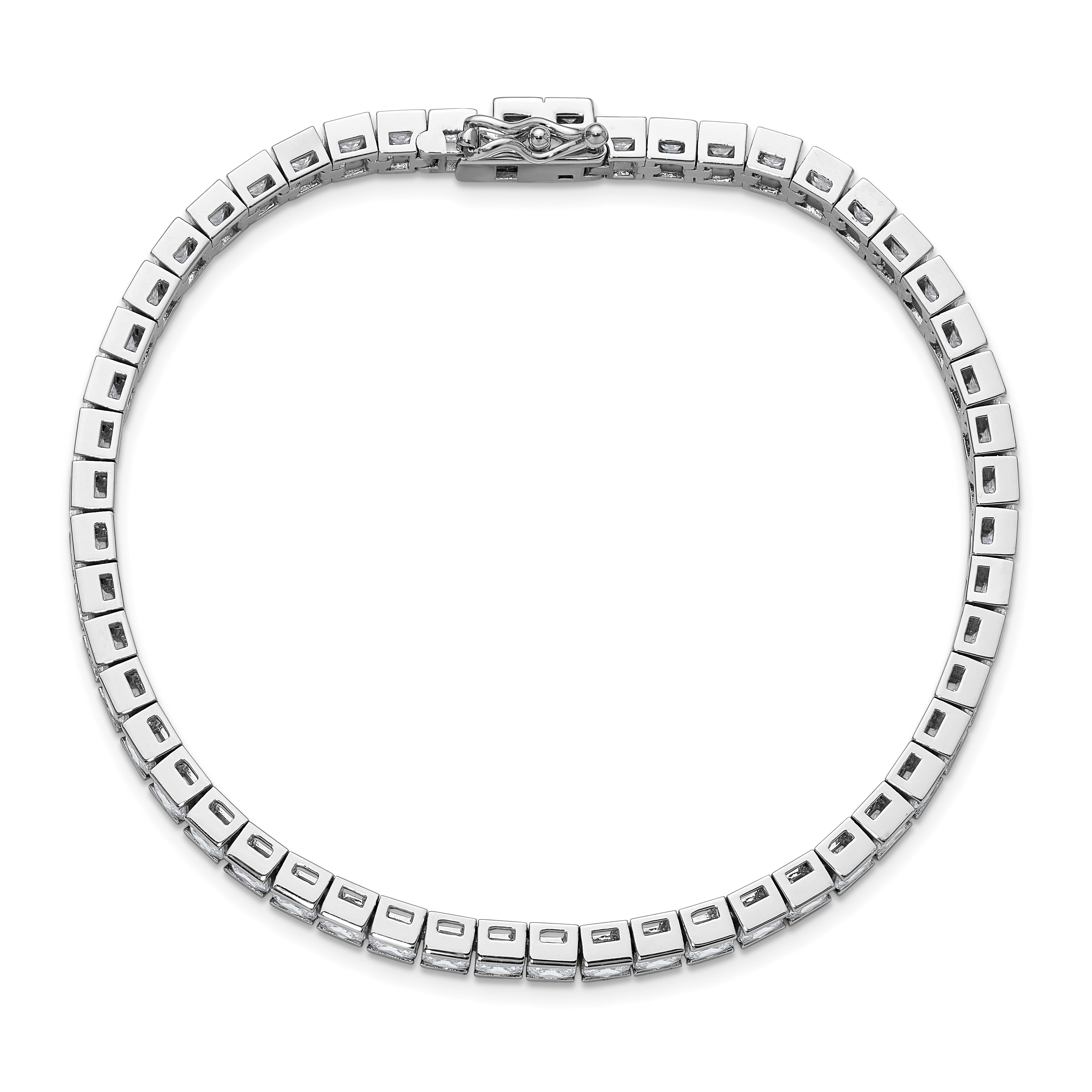 Sterling Shimmer Sterling Silver Rhodium-plated Square 3.5mm x 3.5mm CZ 54 Stone 8 inch Bracelet