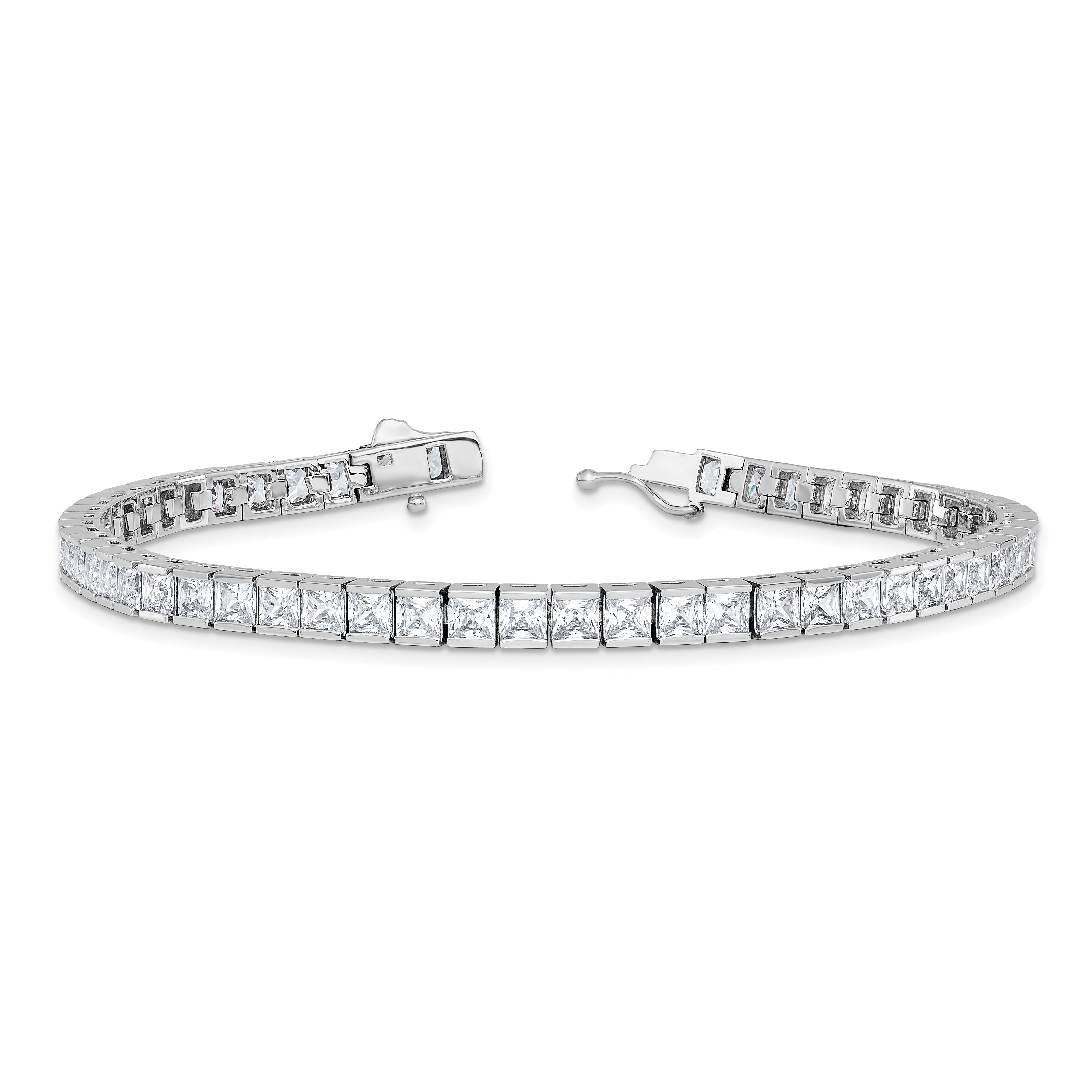 Sterling Shimmer Sterling Silver Rhodium-plated Square 3.5mm x 3.5mm CZ 54 Stone 8 inch Bracelet