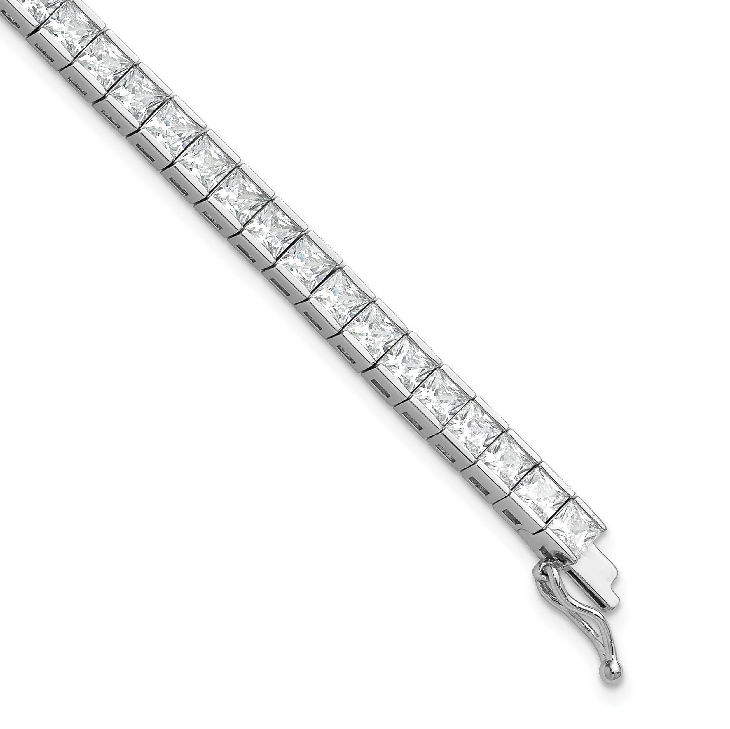 Sterling Shimmer Sterling Silver Rhodium-plated Square 3.5mm x 3.5mm CZ 54 Stone 8 inch Bracelet