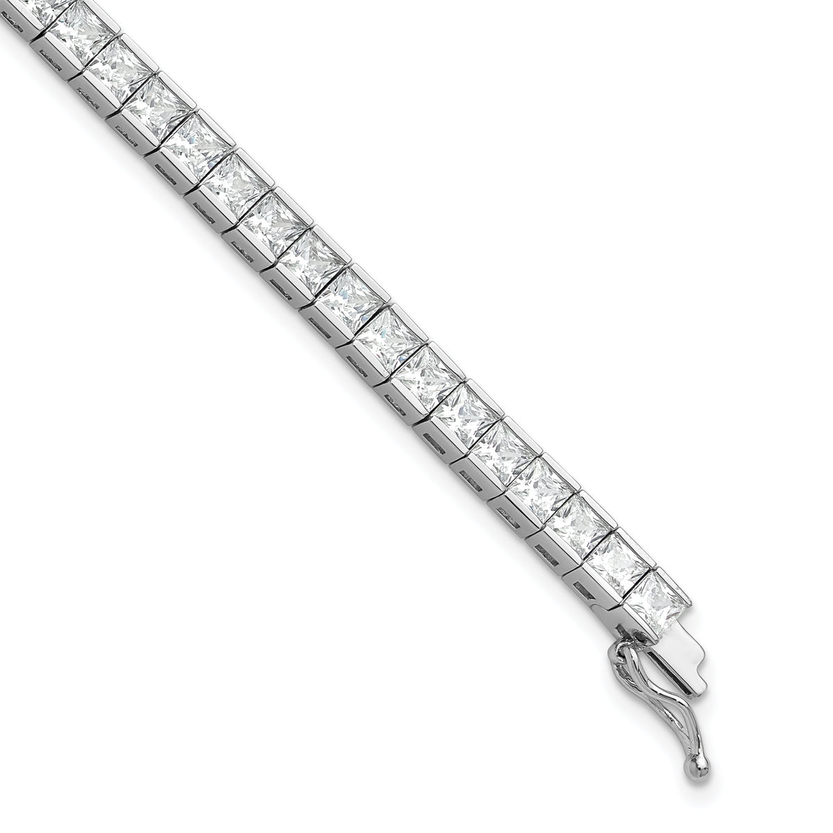 Sterling Shimmer Sterling Silver Rhodium-plated Square 3.5mm x 3.5mm CZ 54 Stone 8 inch Bracelet
