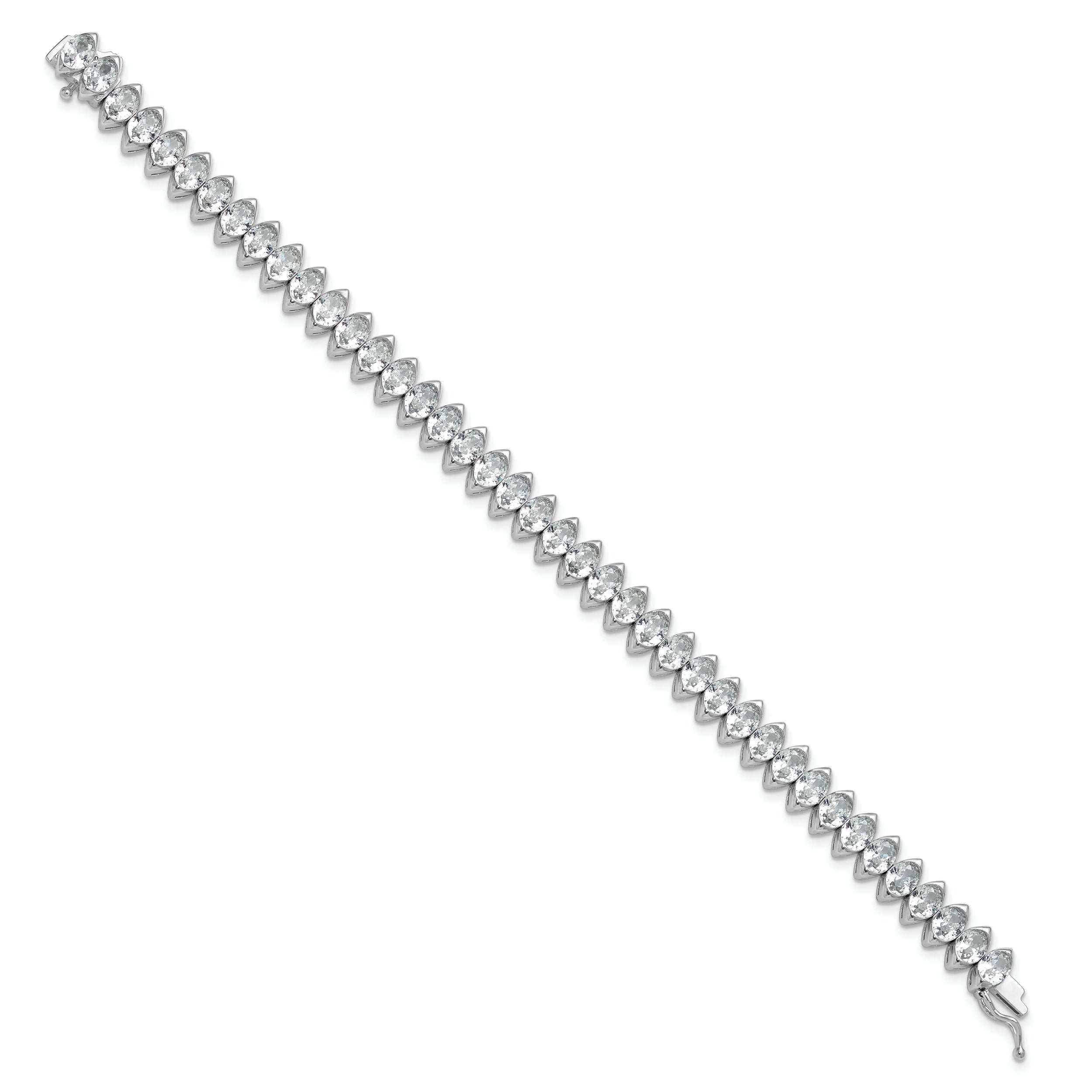 Sterling Shimmer Sterling Silver Rhodium-plated 5mm x 4mm CZ 41 Stone 7 inch Bracelet