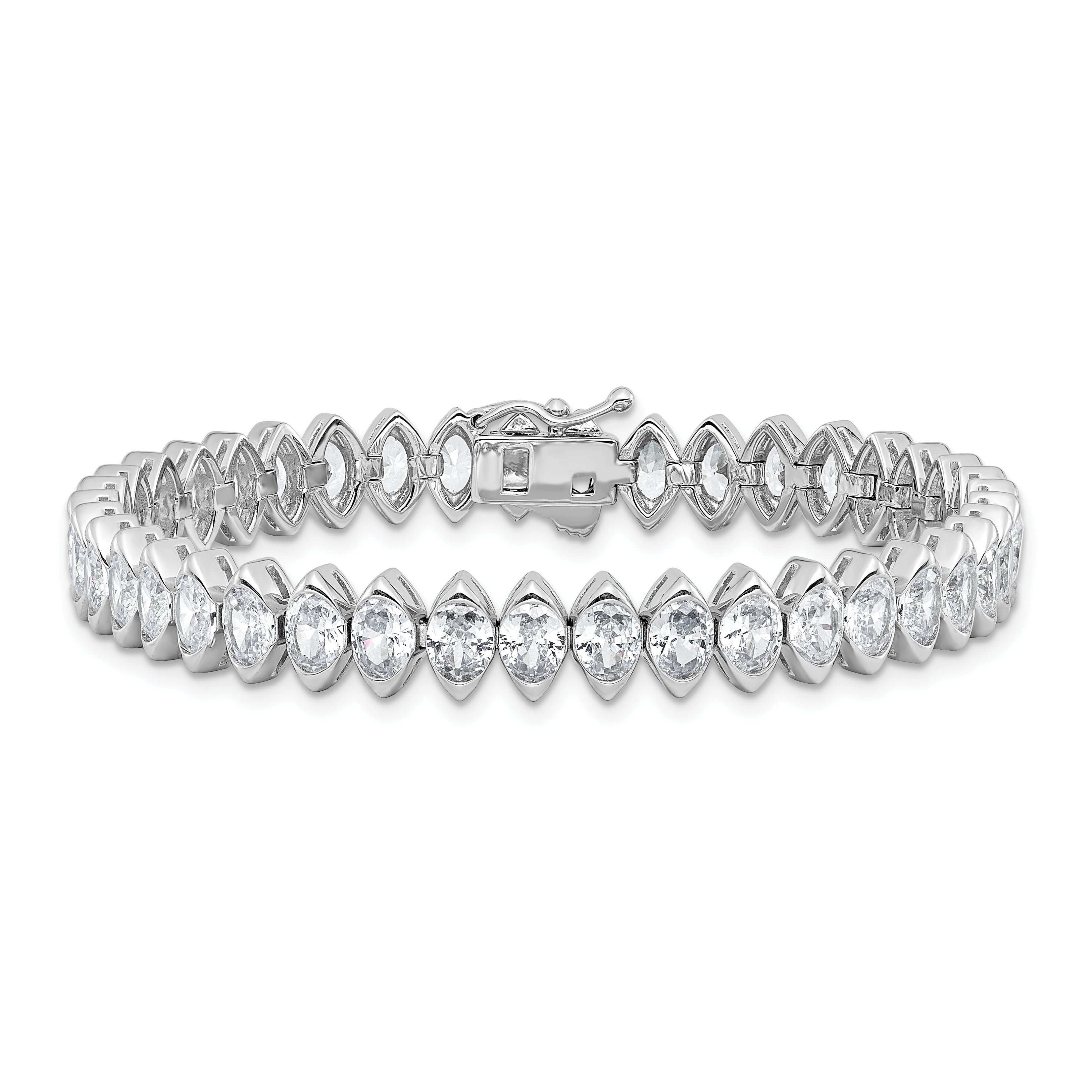 Sterling Shimmer Sterling Silver Rhodium-plated 5mm x 4mm CZ 41 Stone 7 inch Bracelet
