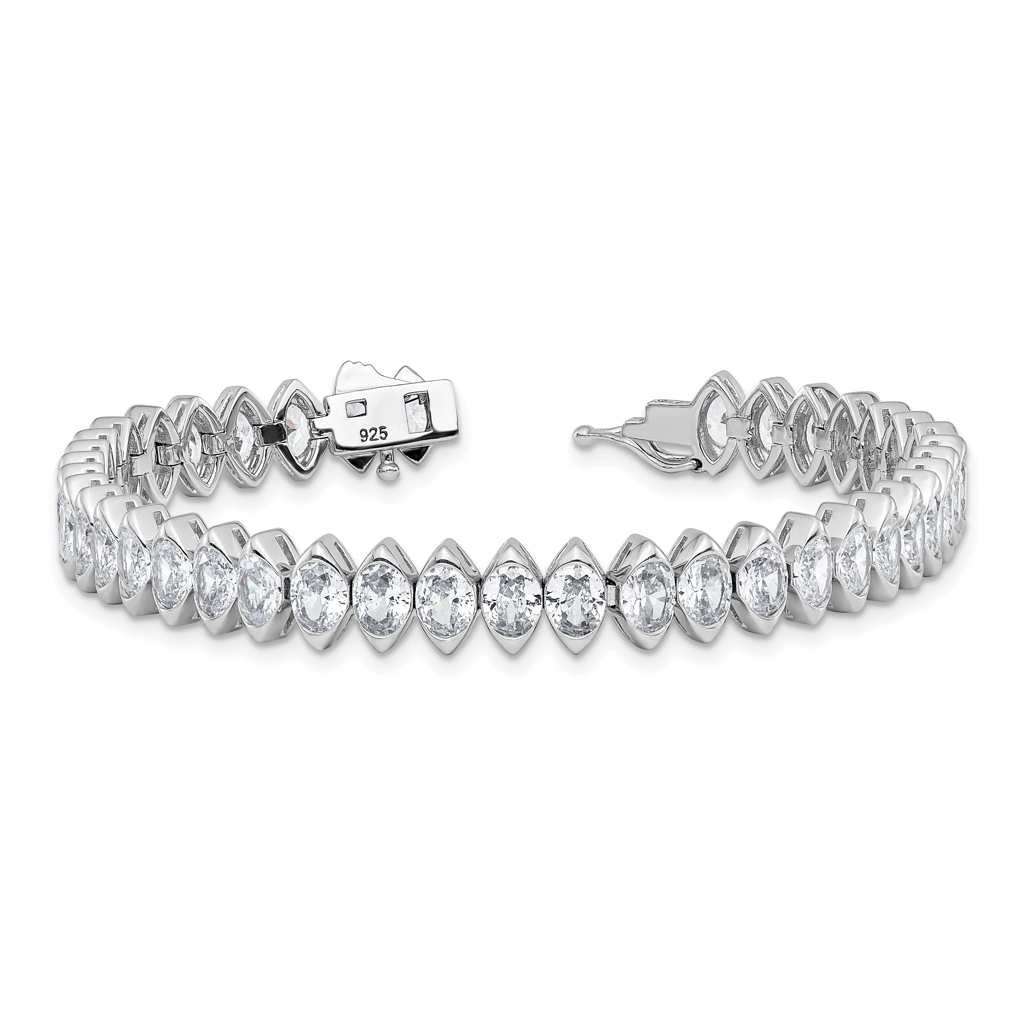 Sterling Shimmer Sterling Silver Rhodium-plated 5mm x 4mm CZ 41 Stone 7 inch Bracelet