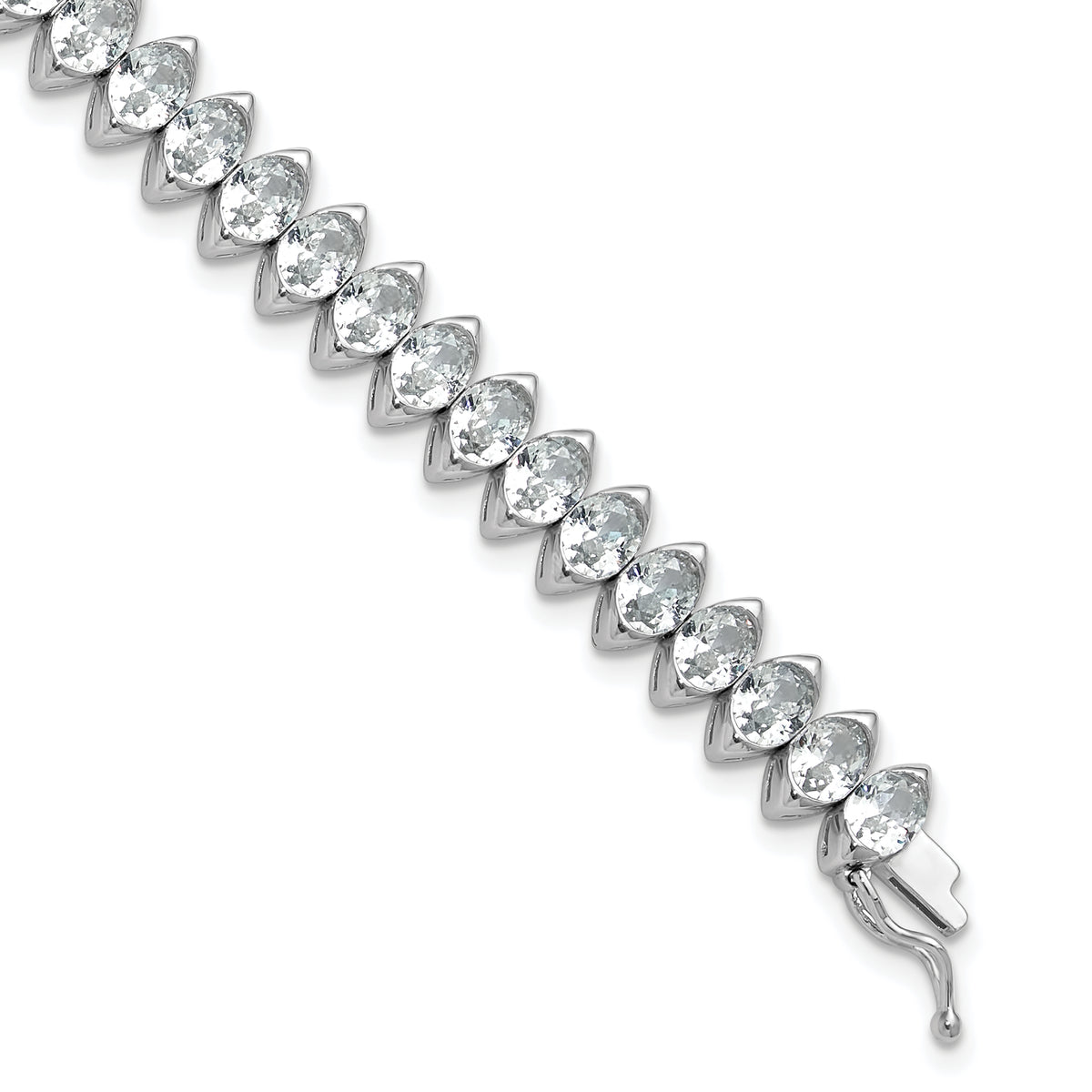 Sterling Shimmer Sterling Silver Rhodium-plated 5mm x 4mm CZ 41 Stone 7 inch Bracelet