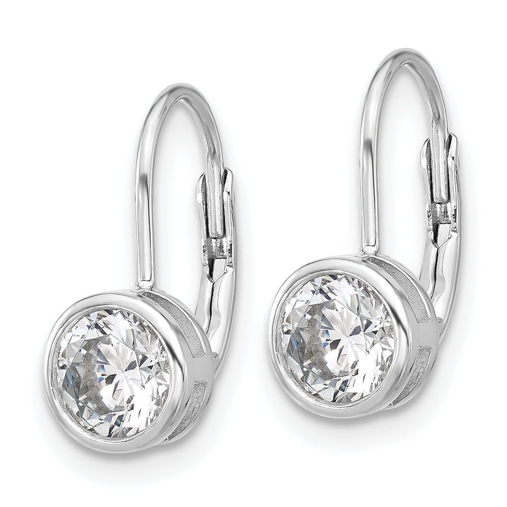 Sterling Silver Rhodium-Plated 5.5mm Cubic Zirconia Leverback Earrings
