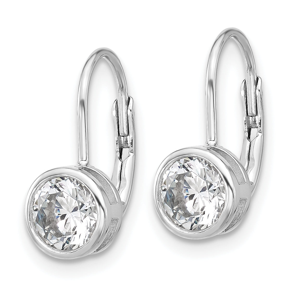 Sterling Silver Rhodium-Plated 5.5mm Cubic Zirconia Leverback Earrings