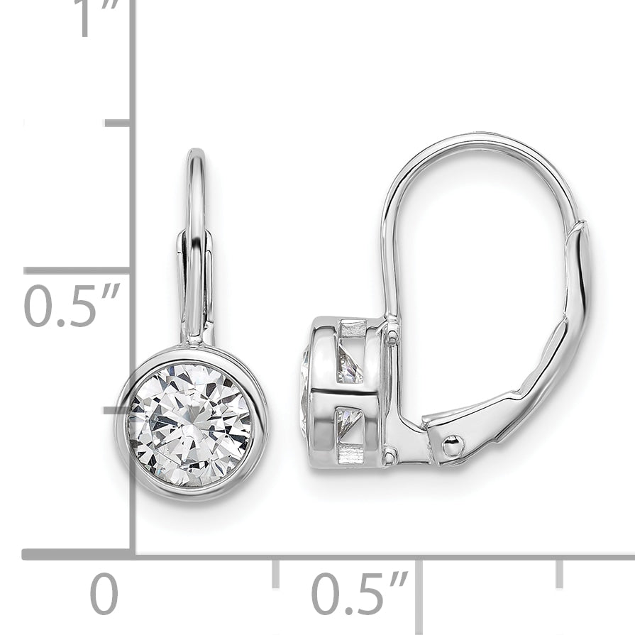 Sterling Silver Rhodium-Plated 5.5mm Cubic Zirconia Leverback Earrings