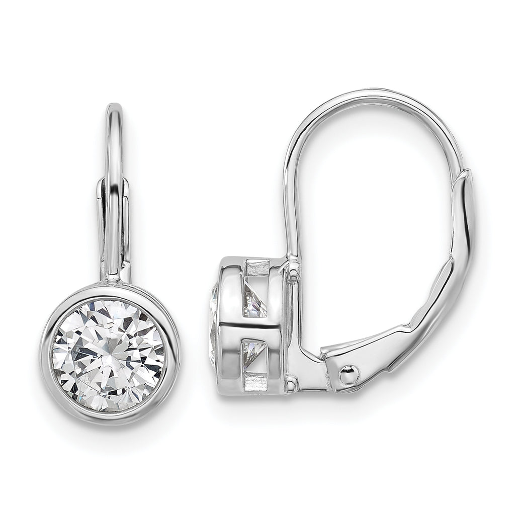Sterling Silver Rhodium-Plated 5.5mm Cubic Zirconia Leverback Earrings