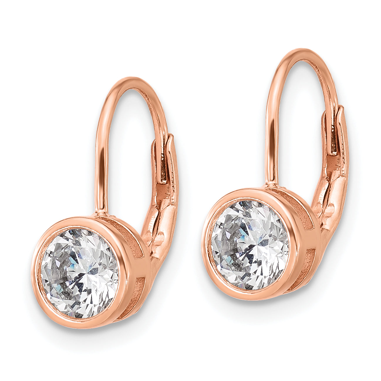 Sterling Shimmer Sterling Silver Rose-tone Flash Rose-gold Plated 5.5mm CZ Leverback Earrings Secondary image
