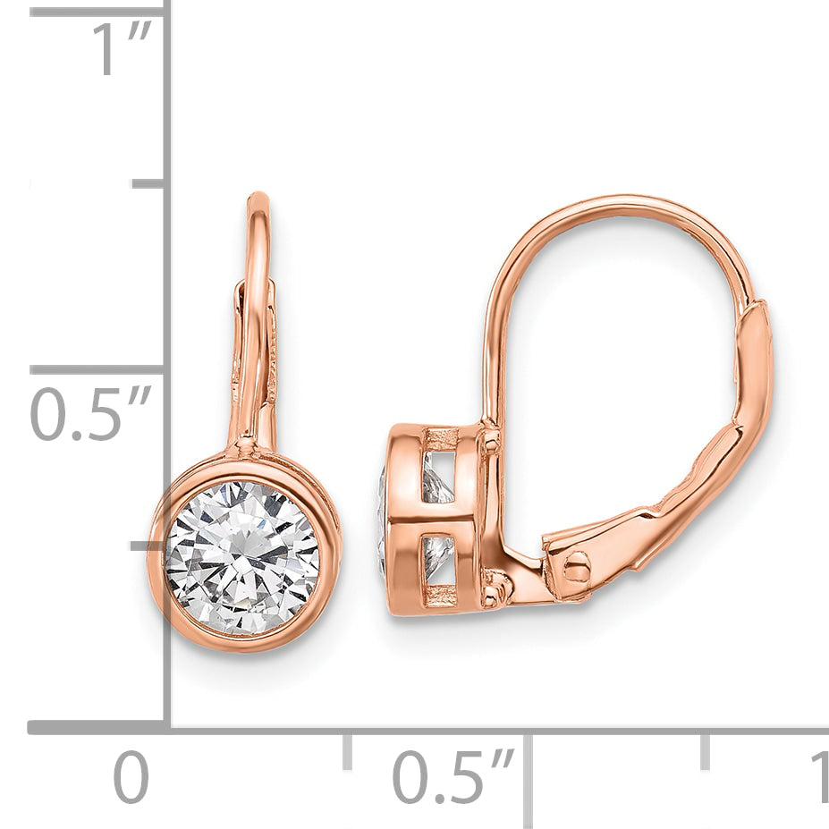 Sterling Shimmer Sterling Silver Rose-tone Flash Rose-gold Plated 5.5mm CZ Leverback Earrings