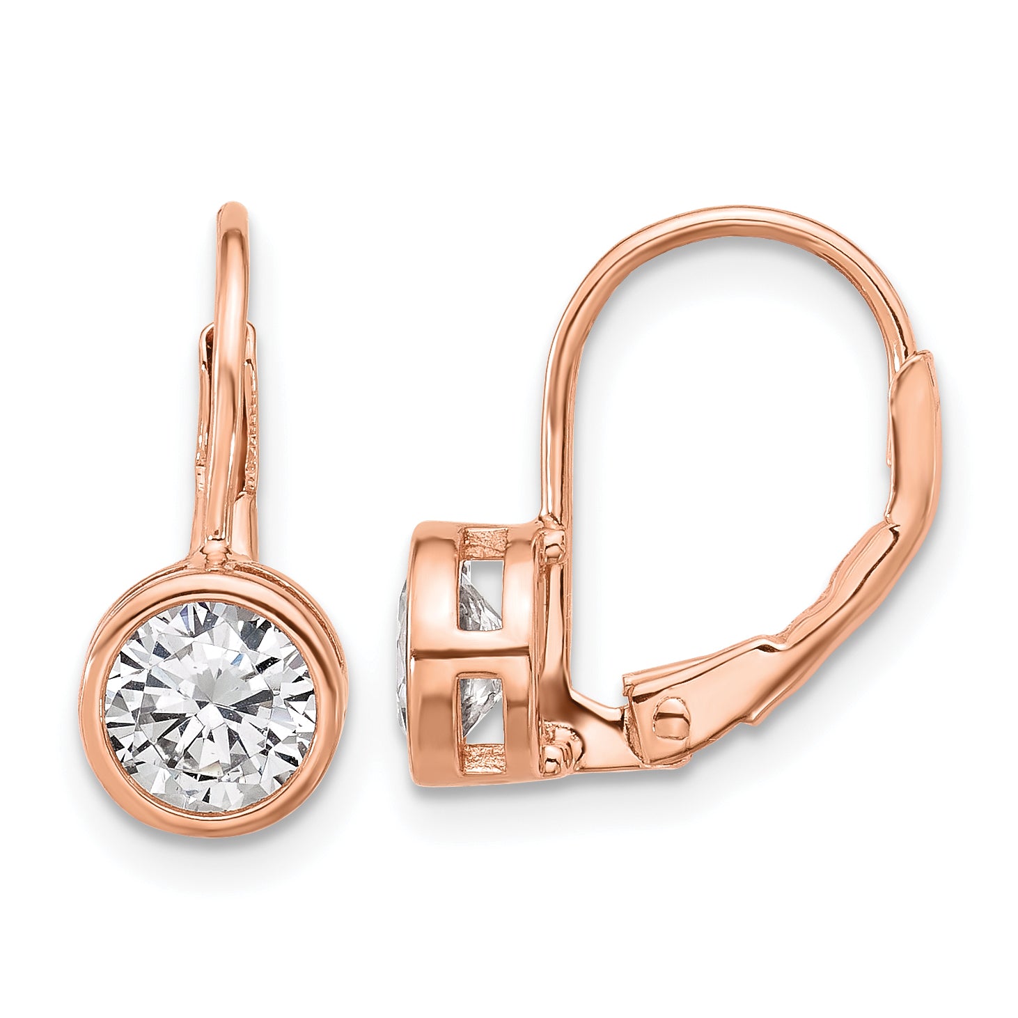 Sterling Shimmer Sterling Silver Rose-tone Flash Rose-gold Plated 5.5mm CZ Leverback Earrings Main image