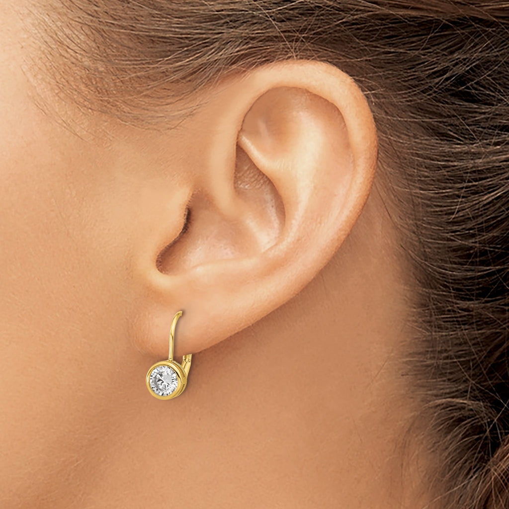 Sterling Shimmer Sterling Silver Gold-tone Flash-gold Plated 5.5mm CZ 2 Stone Leverback Earrings