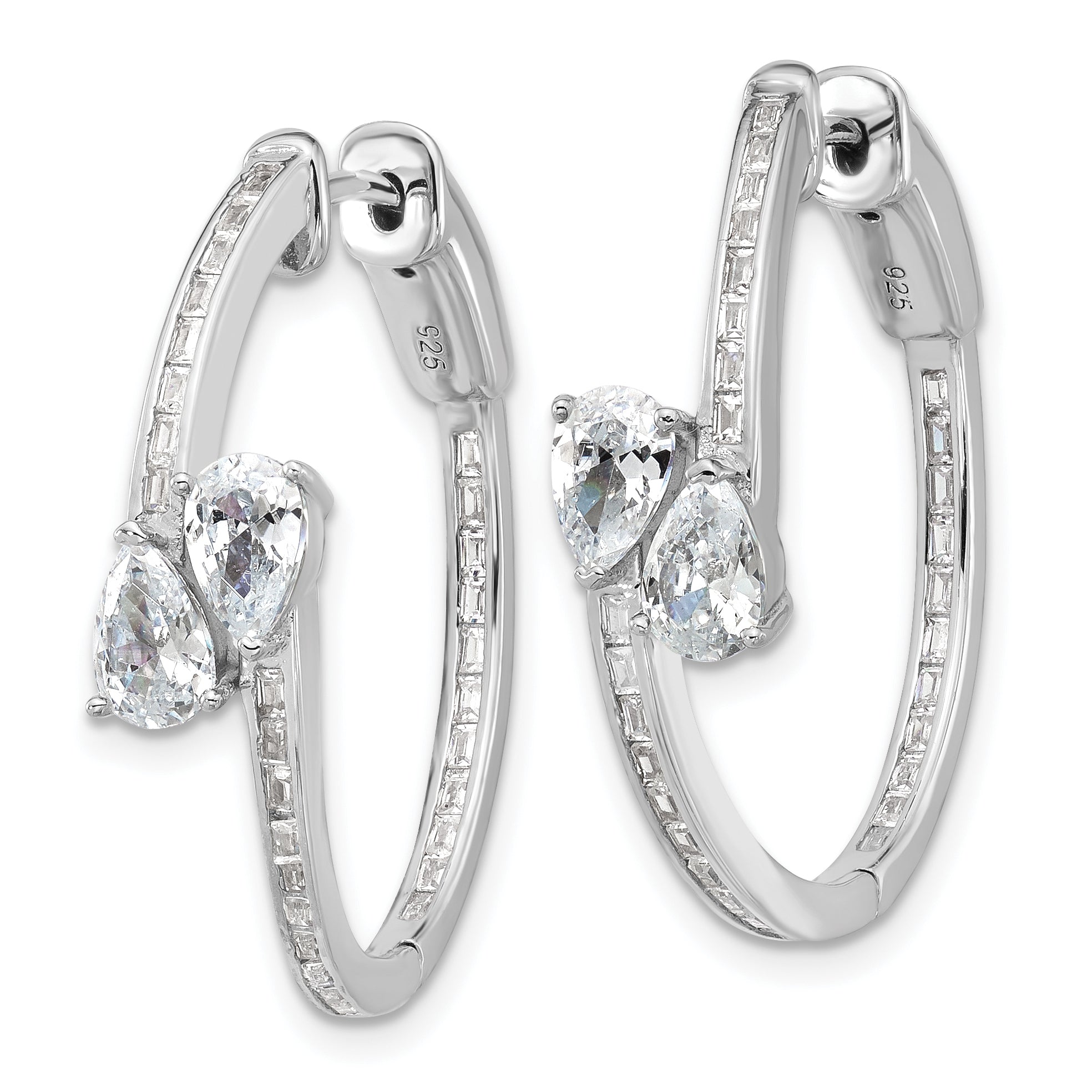 Sterling Shimmer Sterling Silver Rhodium-plated CZ 62 Stone In and Out Hinged Hoop Earrings Secondary image