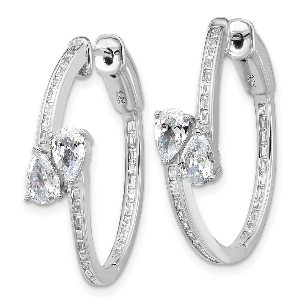 Sterling Shimmer Sterling Silver Rhodium-plated CZ 62 Stone In and Out Hinged Hoop Earrings