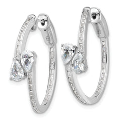 Sterling Shimmer Sterling Silver Rhodium-plated CZ 62 Stone In and Out Hinged Hoop Earrings