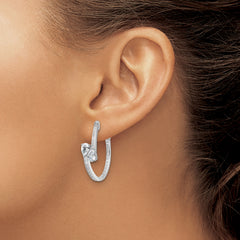 Sterling Shimmer Sterling Silver Rhodium-plated CZ 62 Stone In and Out Hinged Hoop Earrings