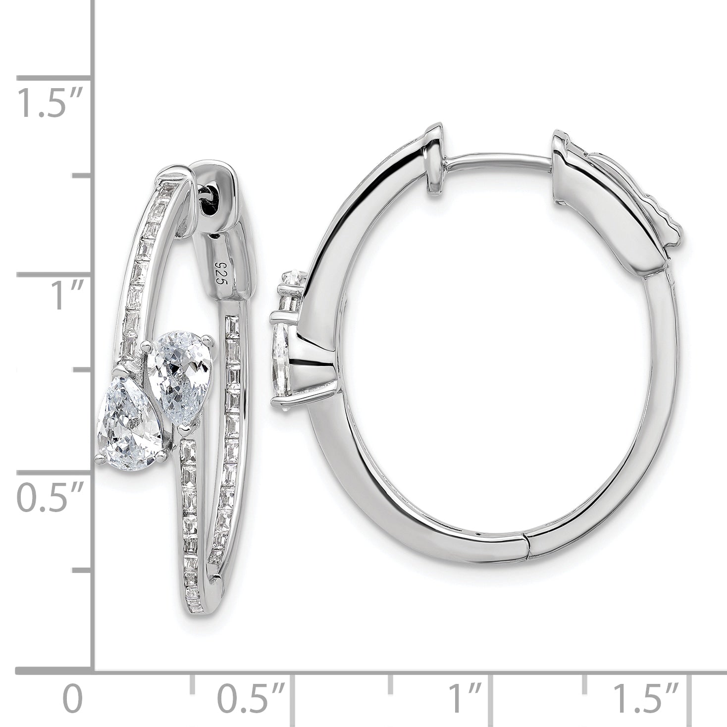 Sterling Shimmer Sterling Silver Rhodium-plated CZ 62 Stone In and Out Hinged Hoop Earrings