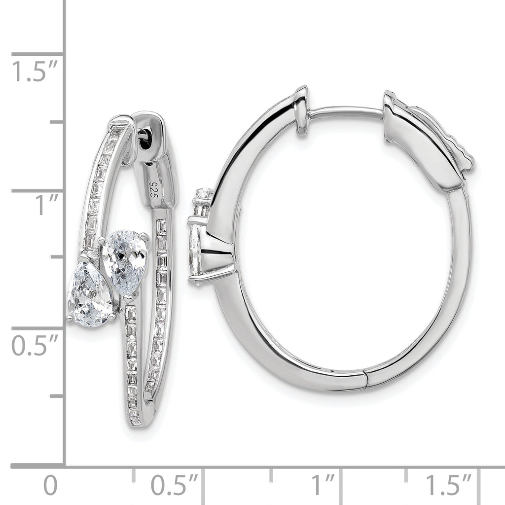 Sterling Shimmer Sterling Silver Rhodium-plated CZ 62 Stone In and Out Hinged Hoop Earrings
