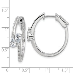 Sterling Shimmer Sterling Silver Rhodium-plated CZ 62 Stone In and Out Hinged Hoop Earrings