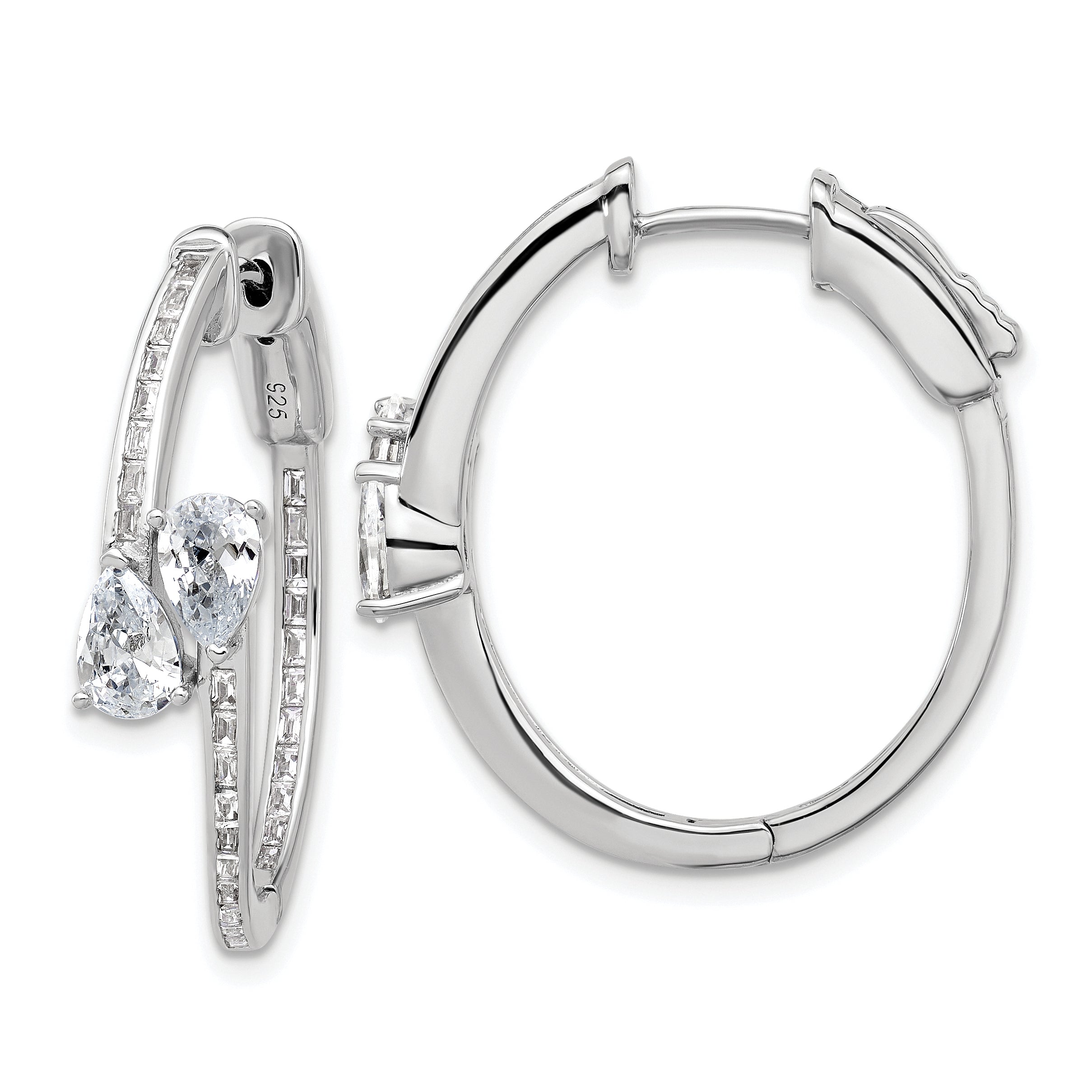 Sterling Shimmer Sterling Silver Rhodium-plated CZ 62 Stone In and Out Hinged Hoop Earrings