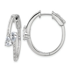 Sterling Shimmer Sterling Silver Rhodium-plated CZ 62 Stone In and Out Hinged Hoop Earrings