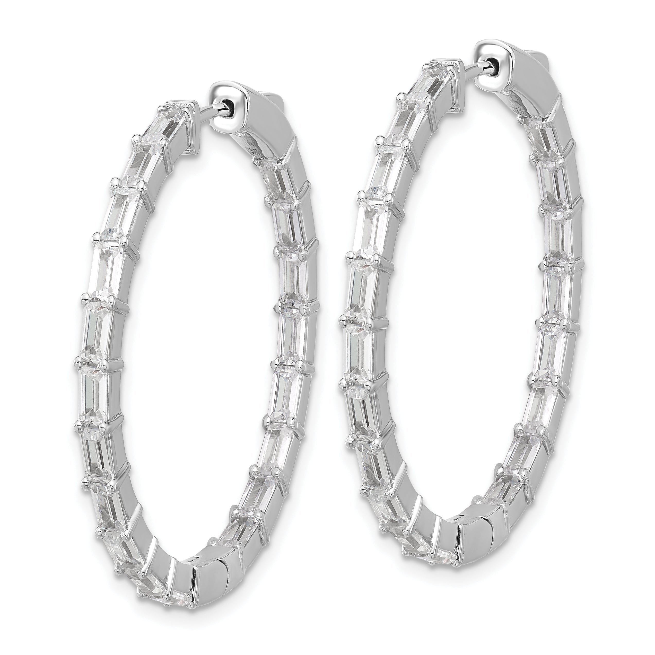 Sterling Shimmer Sterling Silver Rhodium-plated 4mm x 2mm CZ 38 Stone In and Out Hinged Hoop Earrings Secondary image