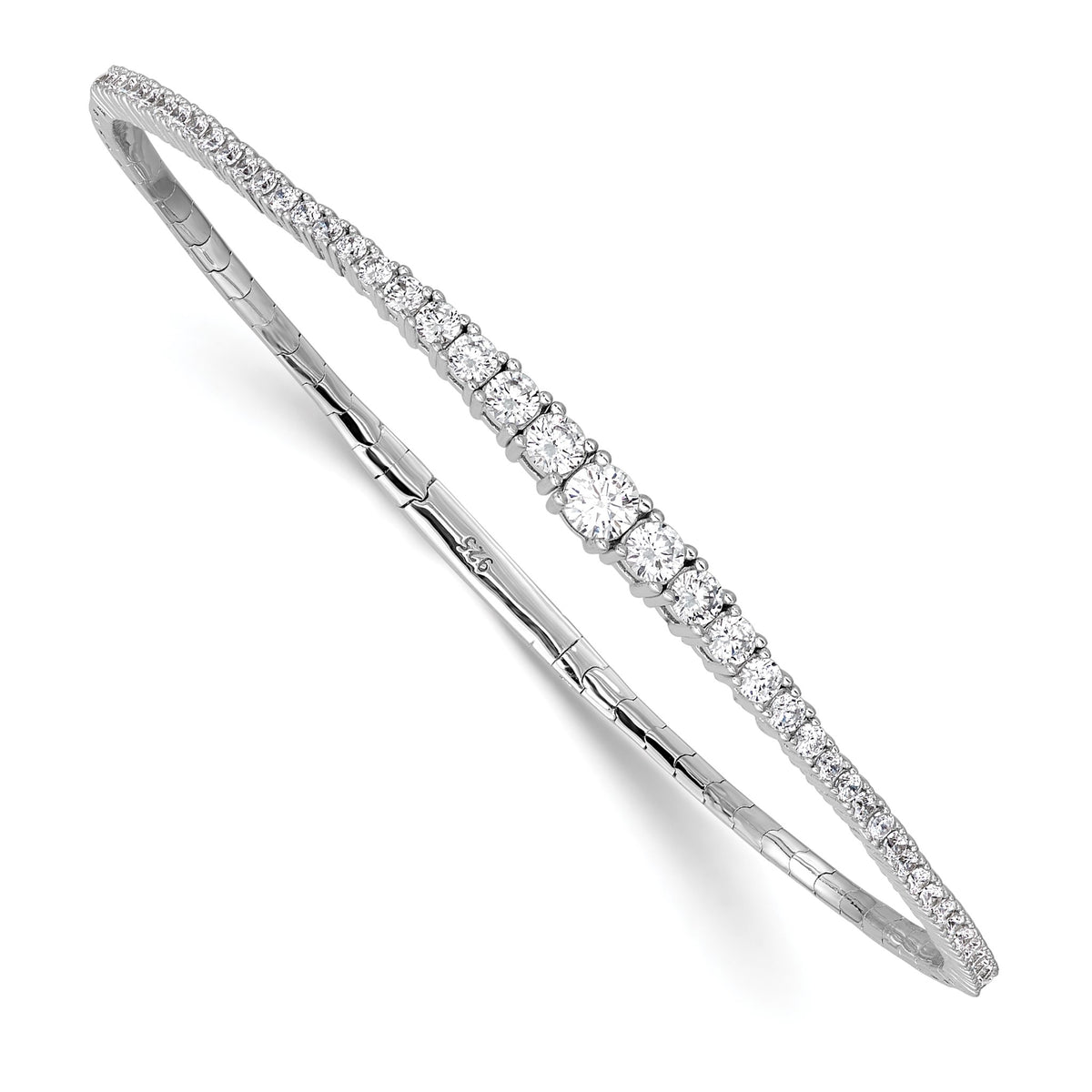 47-Stone Graduated Cubic Zirconia Bangle in Sterling Silver, Flexible - Sophia Jewelers