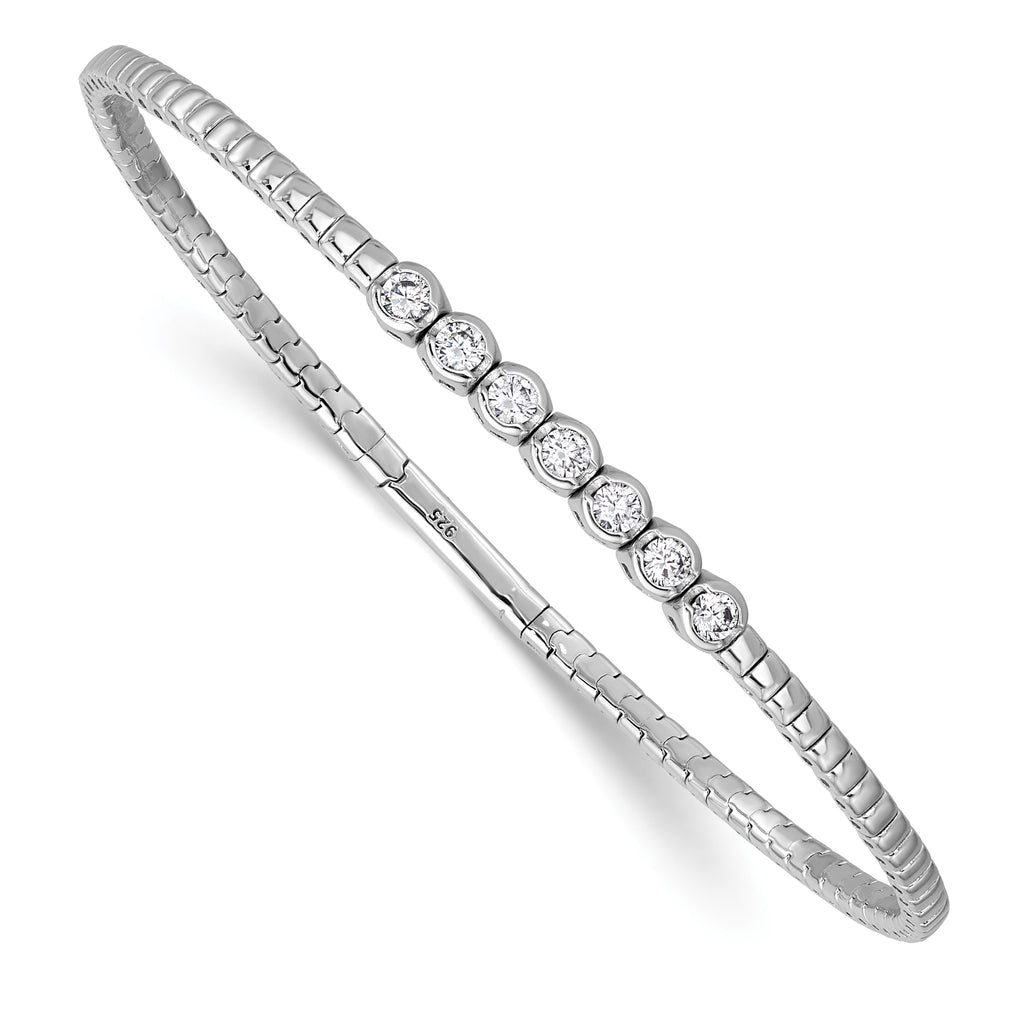 Seven-Stone Cubic Zirconia Circles Bangle in Sterling Silver, Flexible - Sophia Jewelers