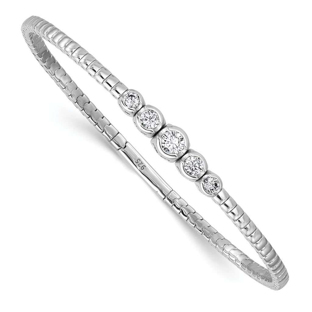 Five-Stone Cubic Zirconia Circles Bangle in Sterling Silver, Flexible - Sophia Jewelers