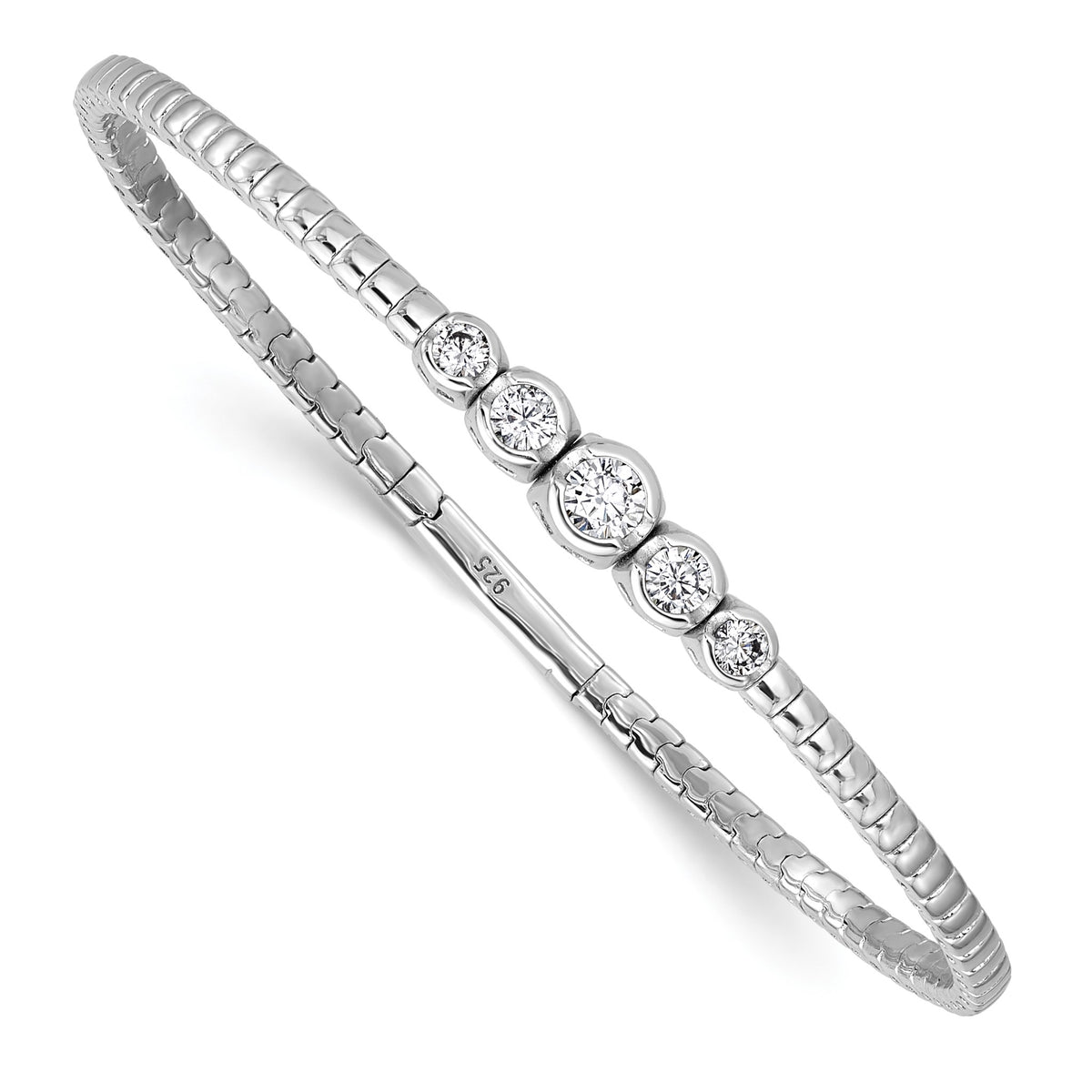 Five-Stone Cubic Zirconia Circles Bangle in Sterling Silver, Flexible - Sophia Jewelers
