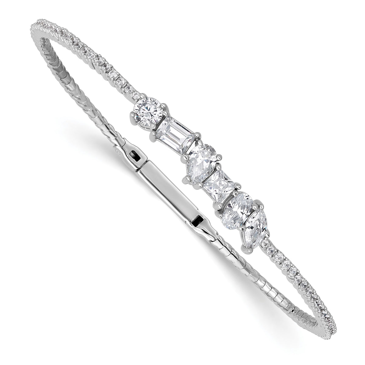 86-Stone Cubic Zirconia Flexible Bangle Bracelet in Sterling Silver - Sophia Jewelers Main image