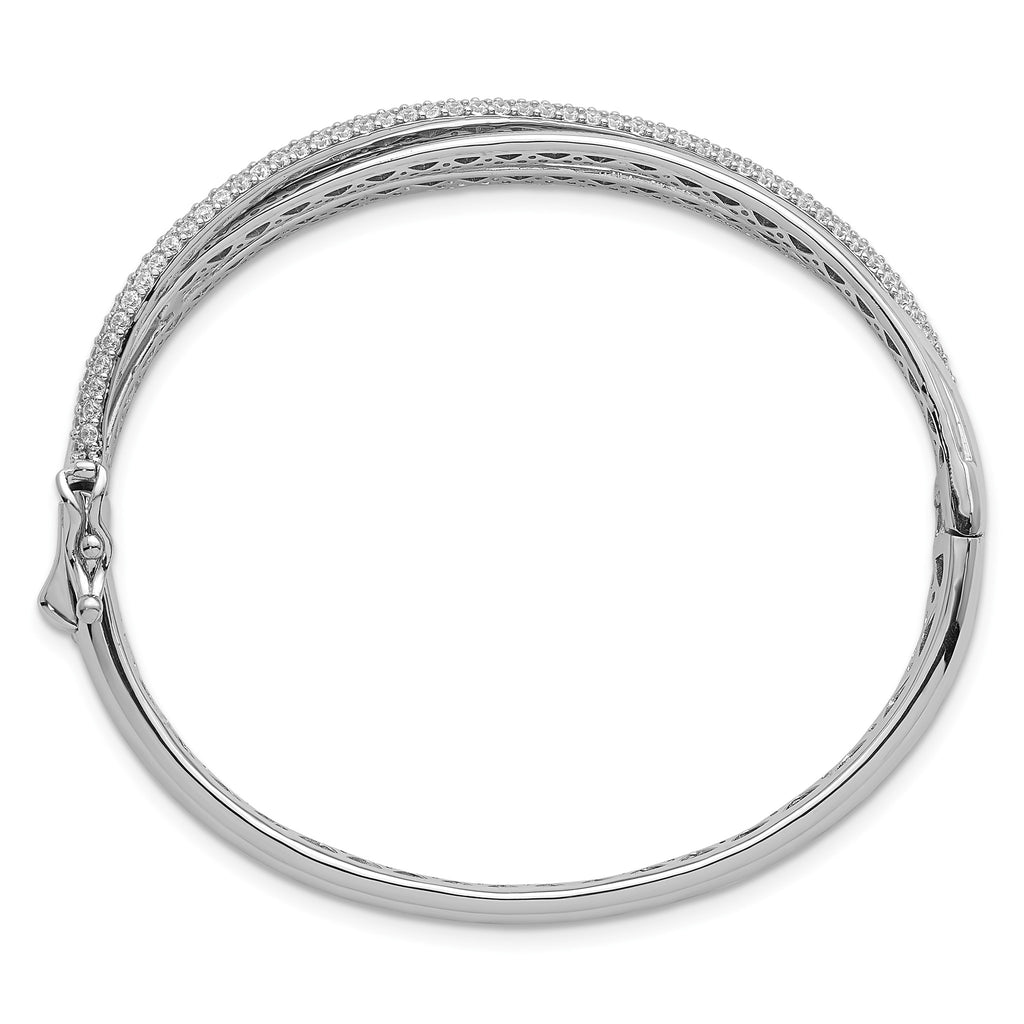 Three-Row Cubic Zirconia Bangle Bracelet in Sterling Silver, Hinged - Sophia Jewelers