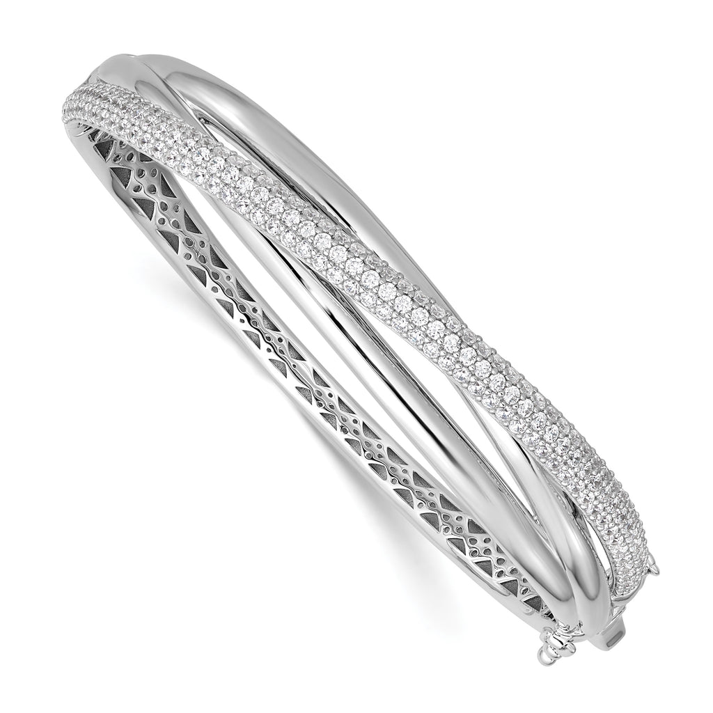 Three-Row Cubic Zirconia Bangle Bracelet in Sterling Silver, Hinged - Sophia Jewelers