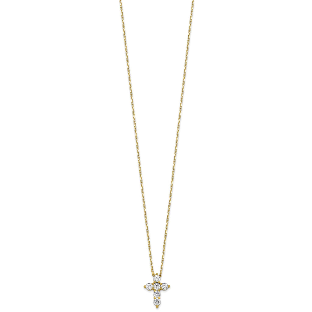 Six-Stone Cubic Zirconia Cross Necklace in Gold-Plated Sterling Silver - Sophia Jewelers