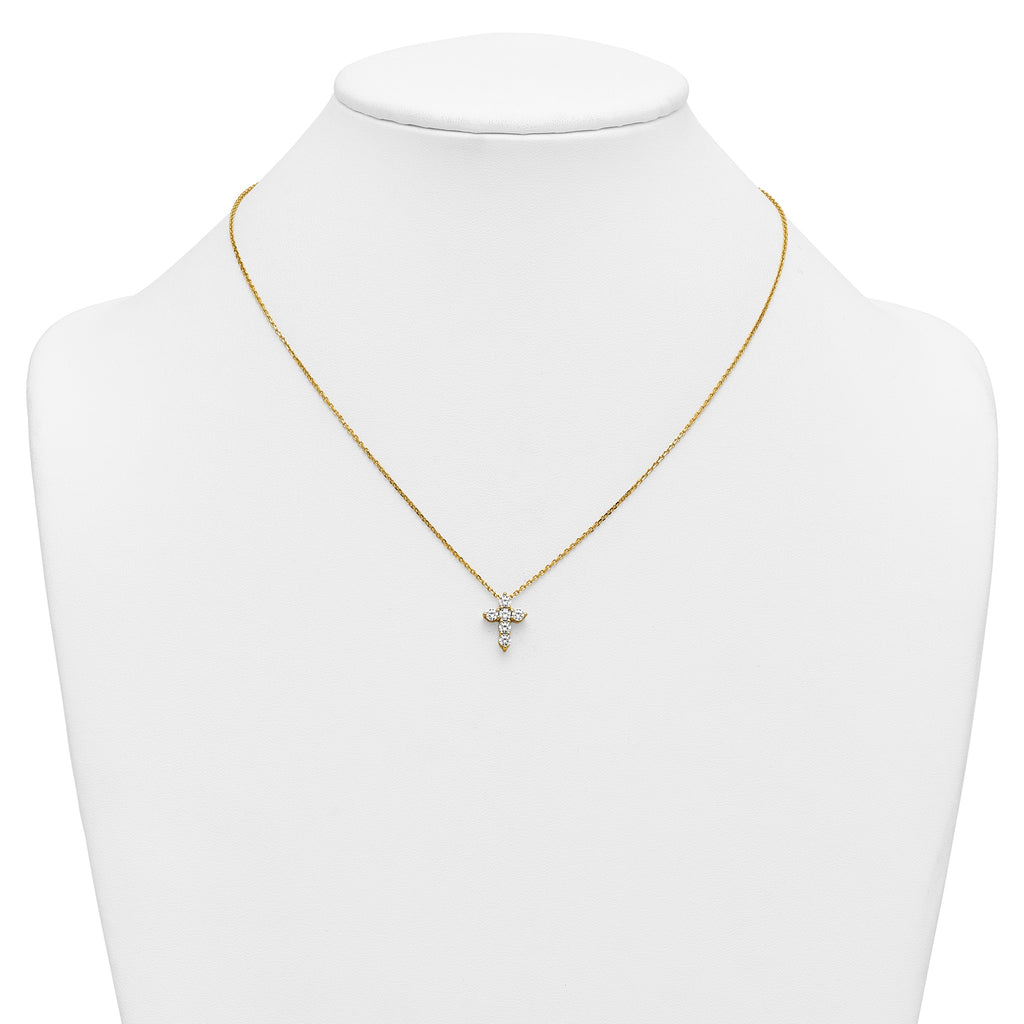 Six-Stone Cubic Zirconia Cross Necklace in Gold-Plated Sterling Silver - Sophia Jewelers