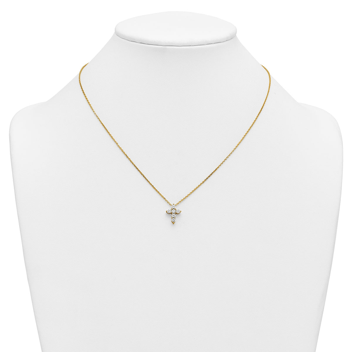Six-Stone Cubic Zirconia Cross Necklace in Gold-Plated Sterling Silver - Sophia Jewelers
